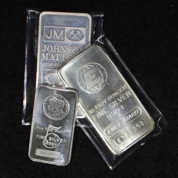 5 & 10 tr.oz. bars. Neat. Compact. Great for the safe or S.D. box.